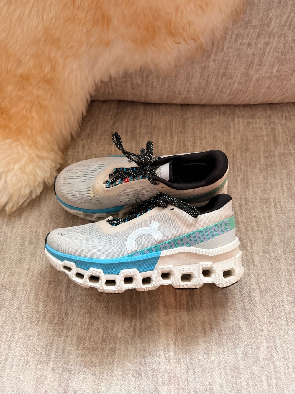 ON Running Cloudmonster Running Shoes in Light Gray & Teal